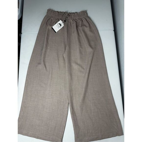 NWT VAV New York WIDE LEG PANTS WITH ELASTIC WAIST one Size Tan See Description - Picture 7 of 15